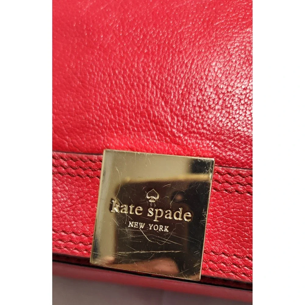 Kate Spade New York Coral Pink Pebbled Leather Bow Crossbody Bag Gold Chain